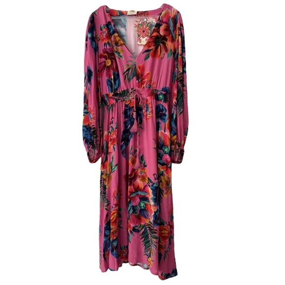 FARM RIO Long Sleeve Printed Midi Dress - Size Small -‎ NWT - Picture 1 of 8
